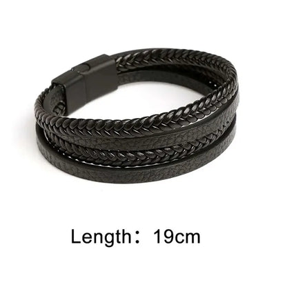 Men's Leather Braided Bracelets Stainless Steel Durable - Smarsty