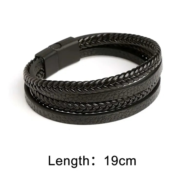 Men's Leather Braided Bracelets Stainless Steel Durable - Smarsty