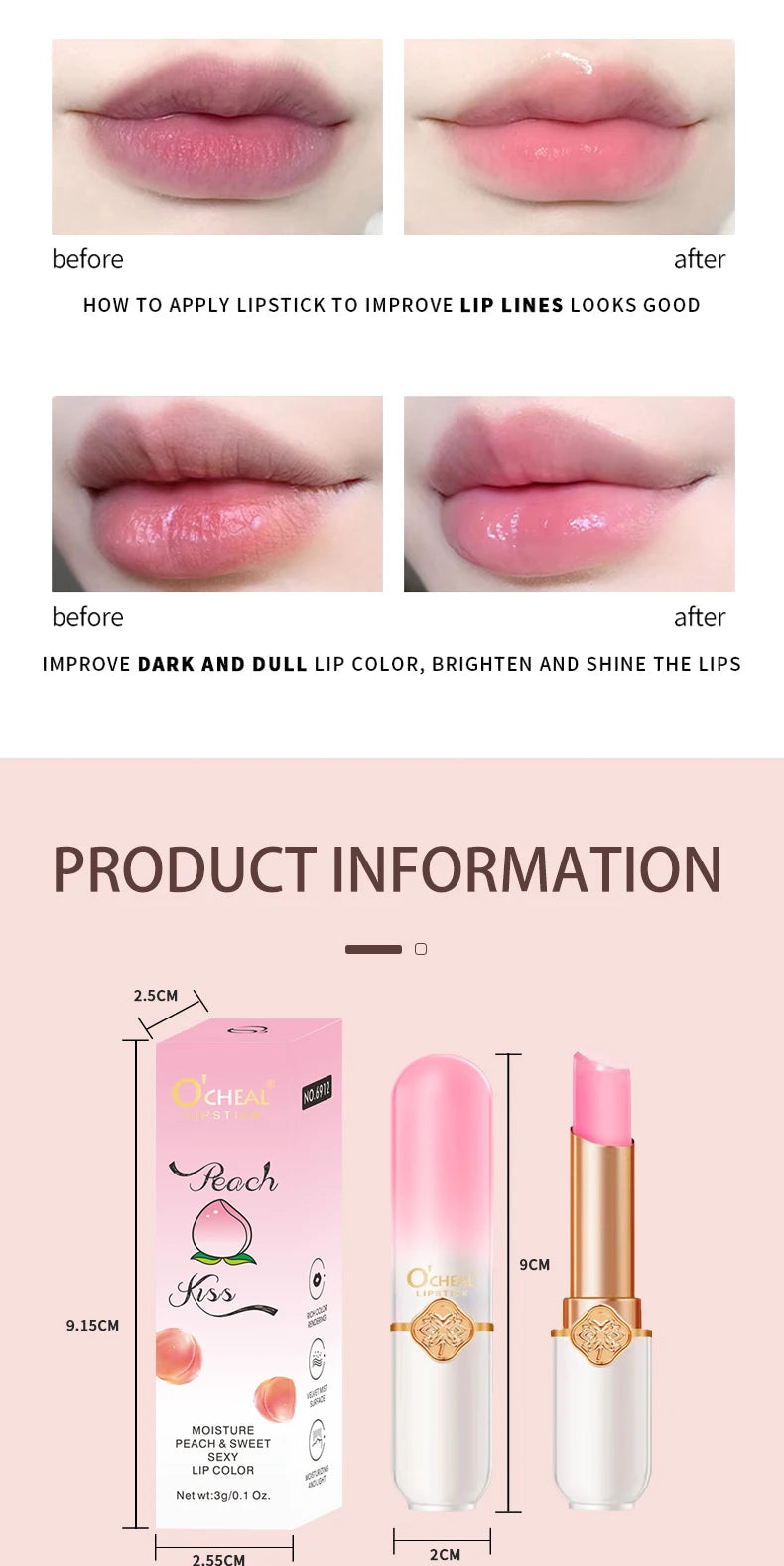 O'CHEAL Color Changing Lip Balm Moisturizing Peach Formula - Smarsty