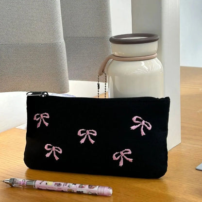 Elegant Bow Embroidery Cosmetic Bag Canvas Pen Case - Smarsty