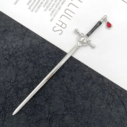 Chinese Style Sword Hairpin for Women with Ruby Accent - Smarsty