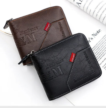 New Men Zipper Wallets Short Card Holder Vintage Male Wallet High Quality PU Leather Classic Coin Pocket Wallet For Boys - Smarsty