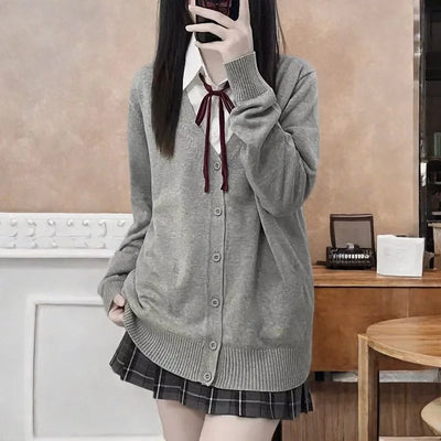 Japanese fashion solid color V-neck knitted sweater,original newJK uniform cardigan top,autumn and winter women's cotton sweater - Smarsty
