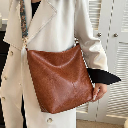Wide Geometric Strap Shoulder Bag Large Capacity Crossbody Bags For Women,Retro Pu Leather Women's Bag For Shopping Travel - Smarsty