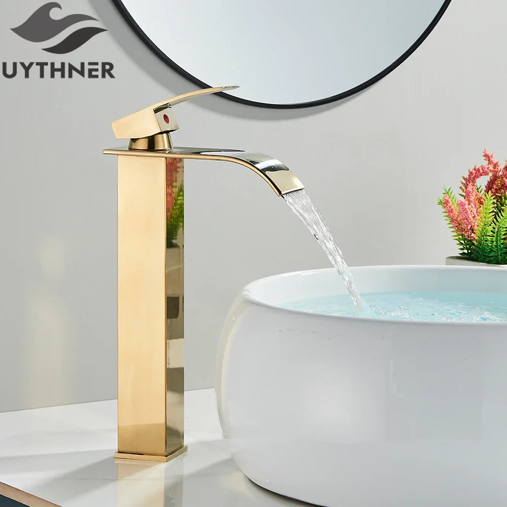 Brushed Gold Waterfall Bathroom Sink Faucet Mixer - Smarsty
