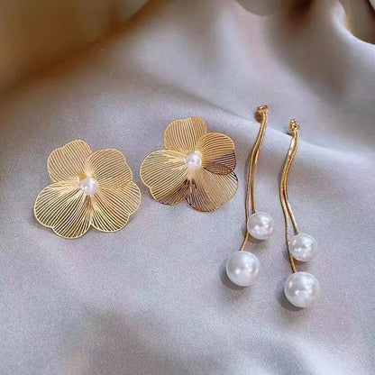 Romantic Flower Petal Tassel Earrings with Imitation Pearls - Smarsty