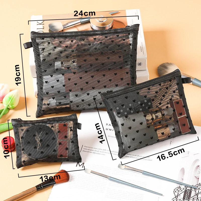 Transparent Heart Makeup Bag Portable Cosmetic Pouch - Smarsty