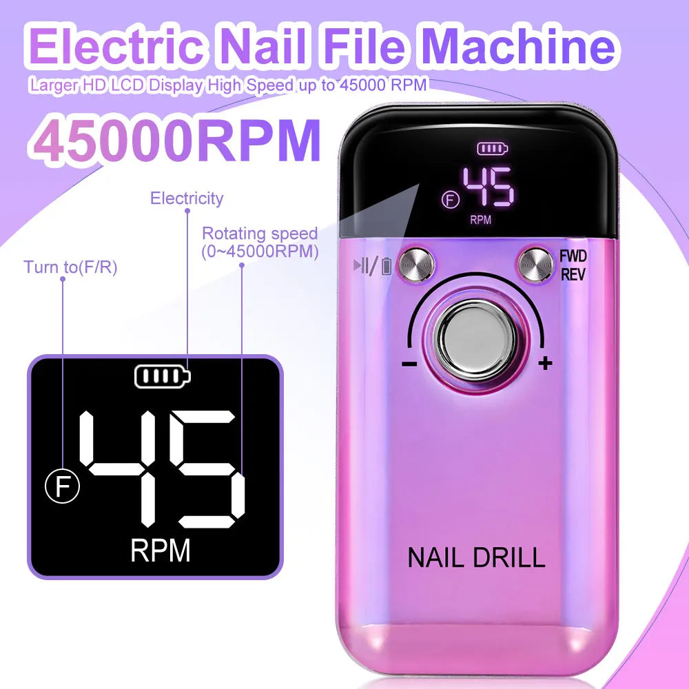 Professional 45000RPM Electric Nail Drill Machine Portable Manicure Tool - Smarsty