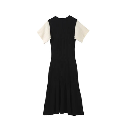Elegant Knitted Dress Women Solid Single Breasted O Neck Short Sleeve High Waist Hip Package Dresses 2025 Autumn Chic Robes Lady