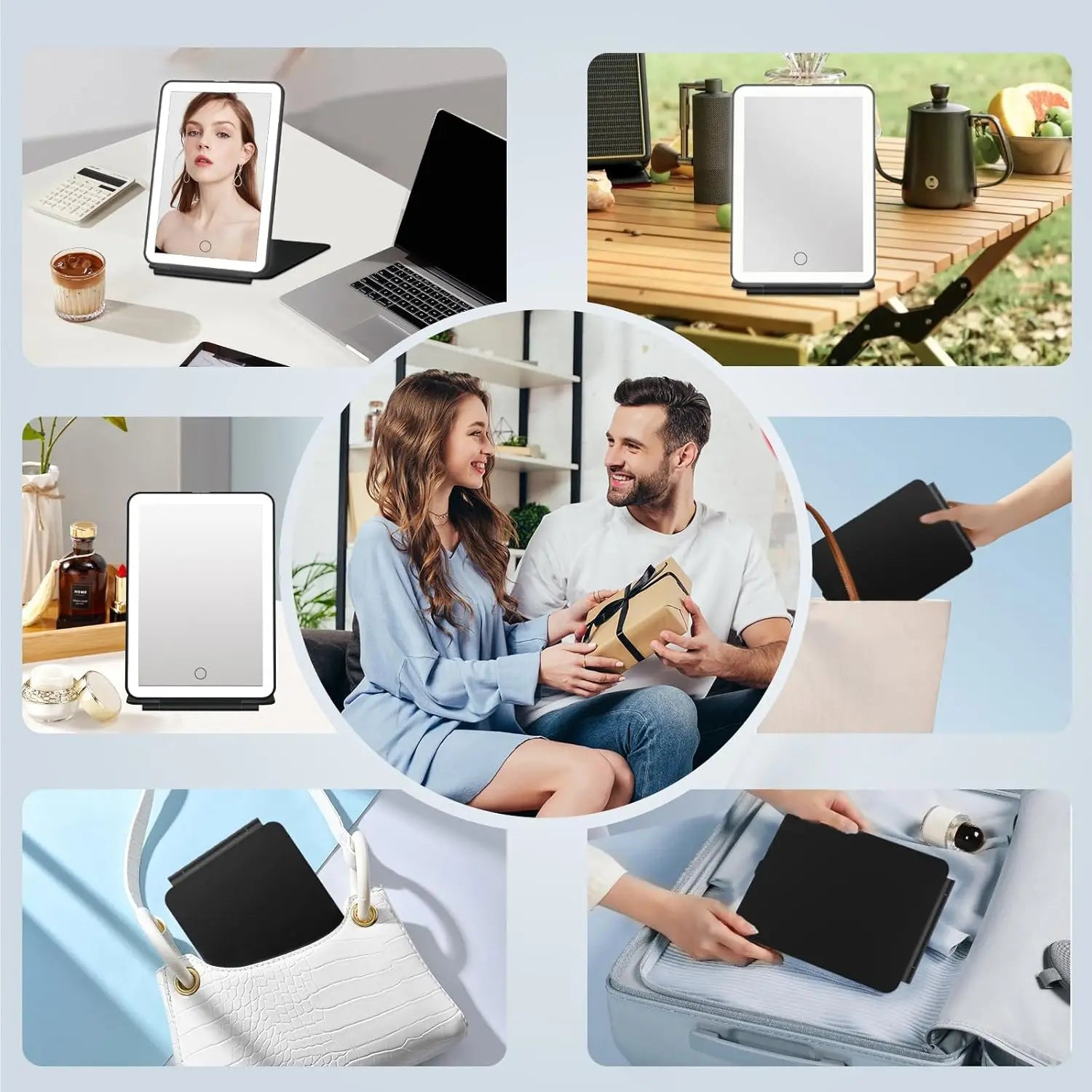LED Foldable Travel Makeup Mirror with Rechargeable Light - Smarsty