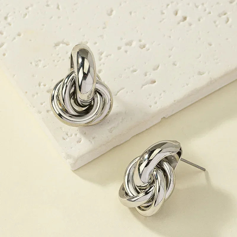 Gold Silver Knot Stud Earrings For Daily Trendy Wear - Smarsty