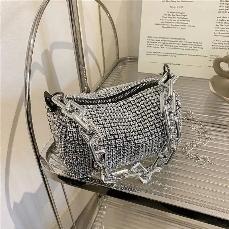 Rhinestone Bucket Bag Sparkling Crossbody Chain Bag - Smarsty