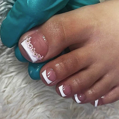 French False Toenails with Heart Rhinestone Design - Smarsty