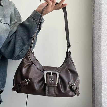 Vintage Leather Shoulder Mini Bag Y2K Wasteland Style - Smarsty