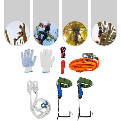 Tree Climbing Tools with Safety Belt 2M Rope 45# Steel Wide Foot Pedal Comfortable Kit for Fruit Picking, Jungle Survival, Black