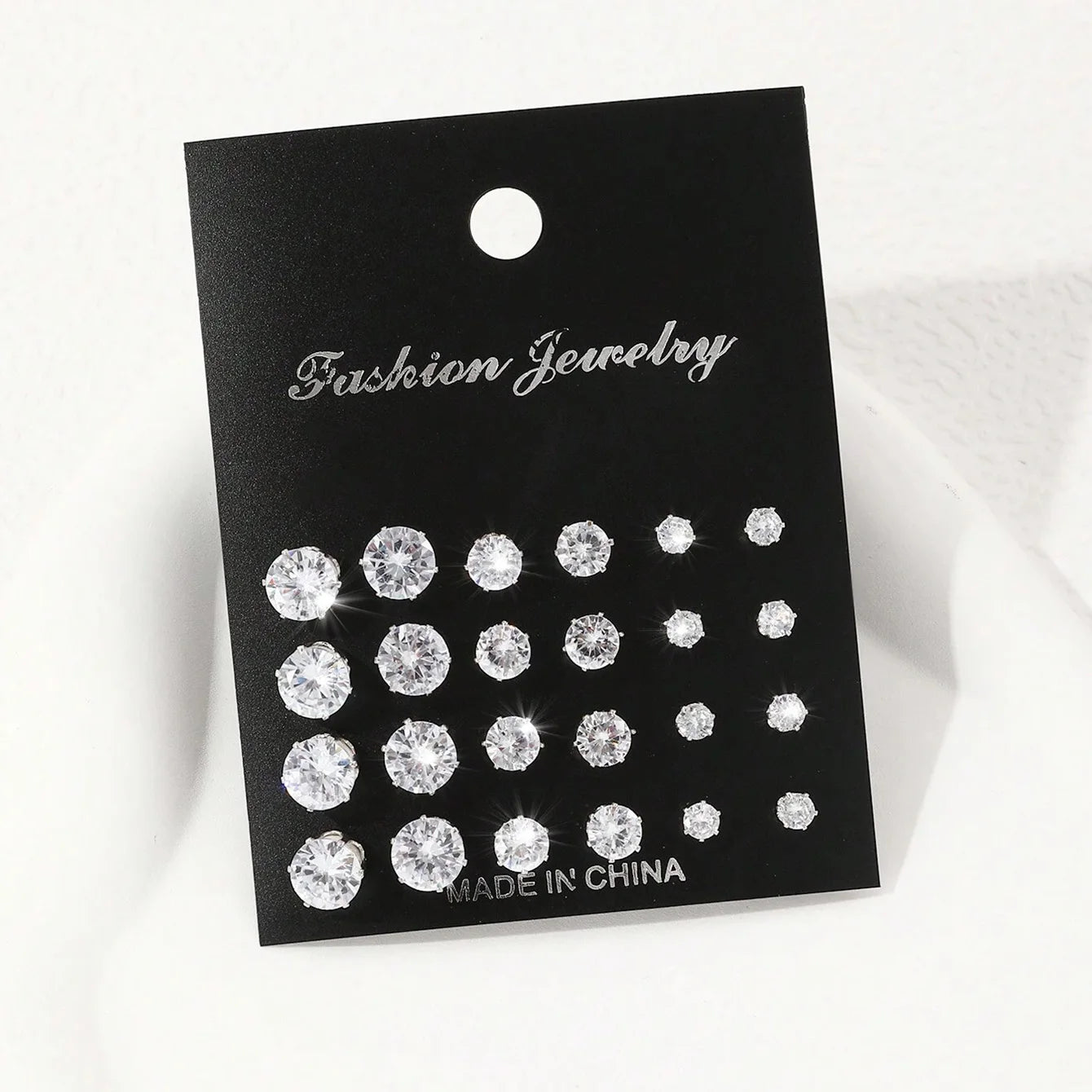 12 Pairs Zirconia Stud Earrings Gift Set Luxurious Shiny - Smarsty