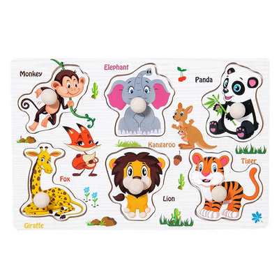 Baby Toys Montessori Wooden Puzzles Children Toys Hand Grab Board Animals Cognition Educational Learning Toys For Kids 1-3 Years by Smarsty