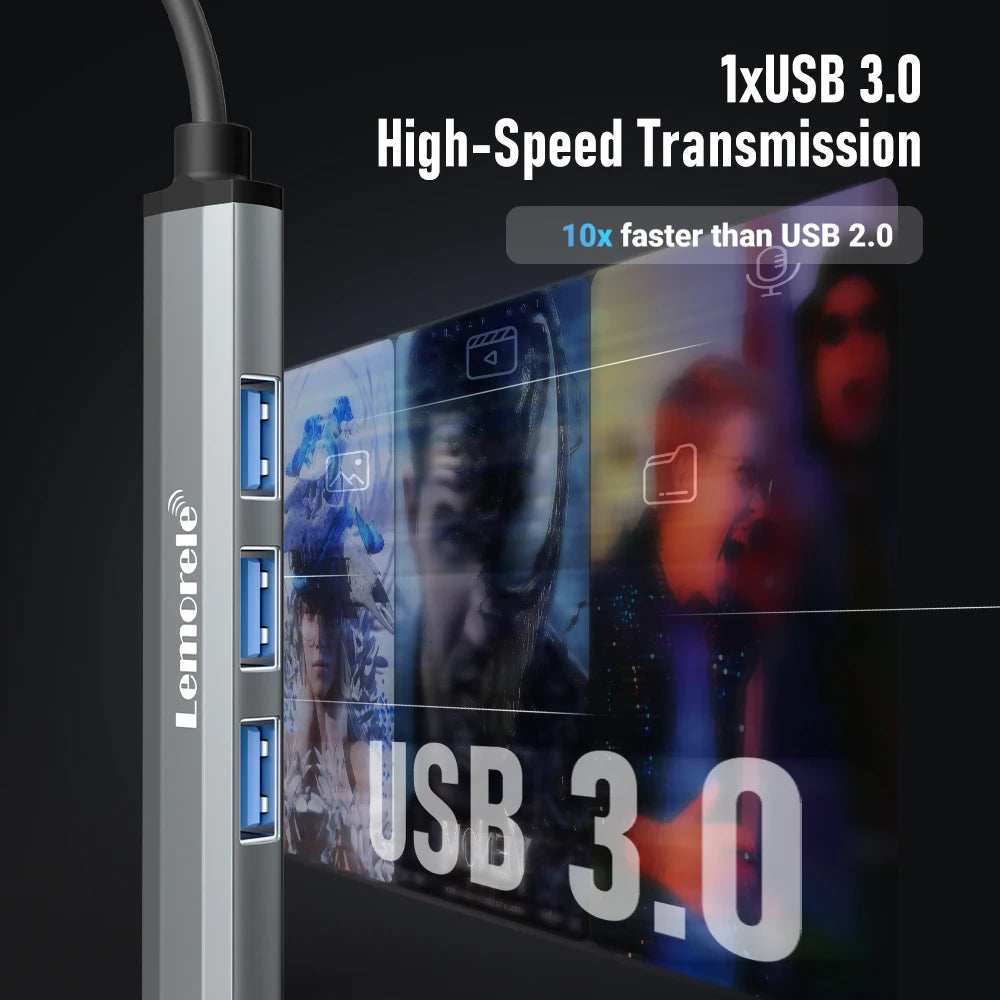 4 Port USB 3.0 Hub Docking Adapter For Laptops And Tablets