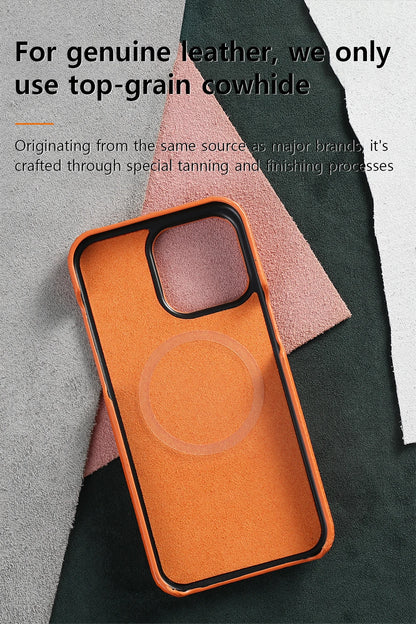 MagSafe Leather Case Natural Cowhide Lychee Finish Premium for iPhone 15, 16, 17 - Smarsty