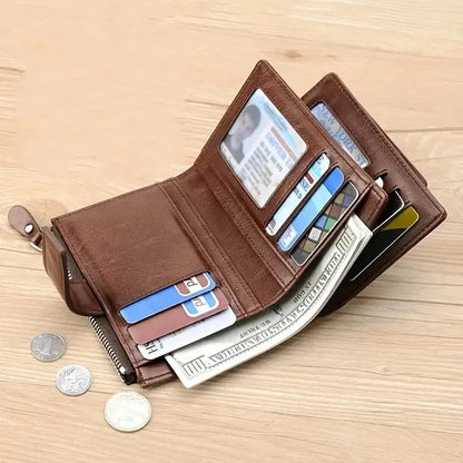 Men's Coin Purse Wallet RFID Anti-theft Man Leather Wallet Zipper Business Card Holder Money Bag Wallet Male - Smarsty