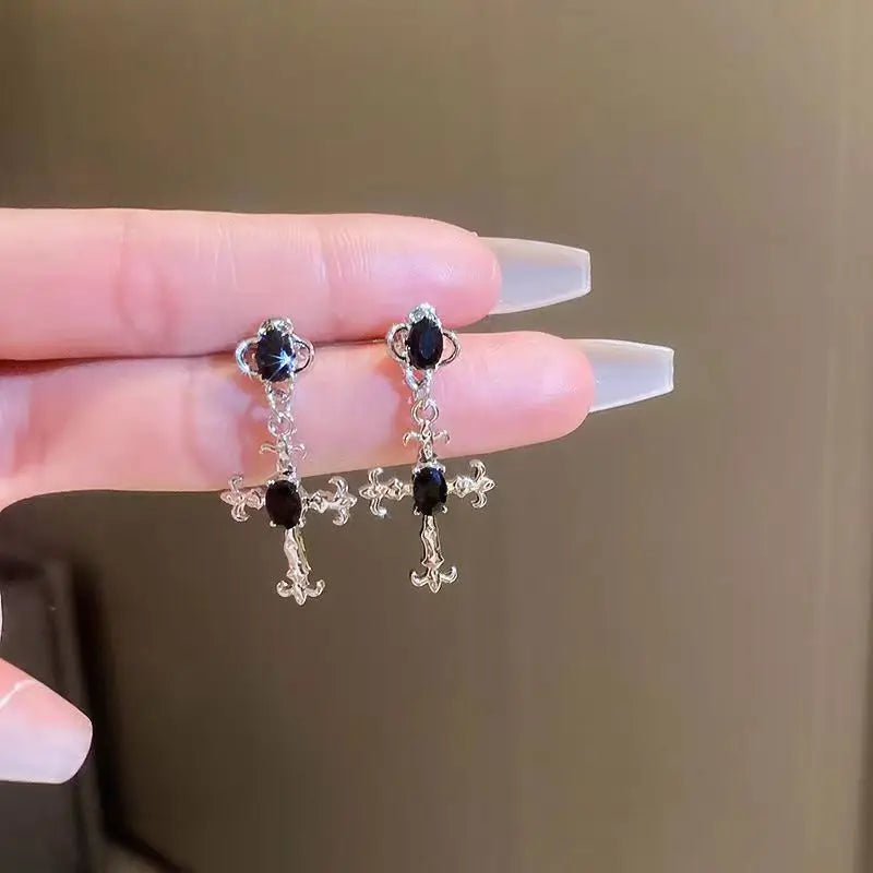 Gothic Black Cross Drop Earrings for Punk Fashion Lovers - Smarsty