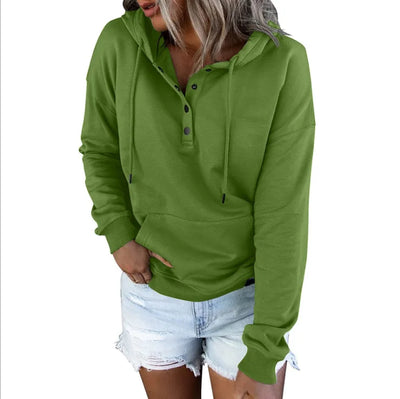 European and N Women's Long-sleeved Loose Casual Hooded Drawstring Pocket Hoodie - Smarsty