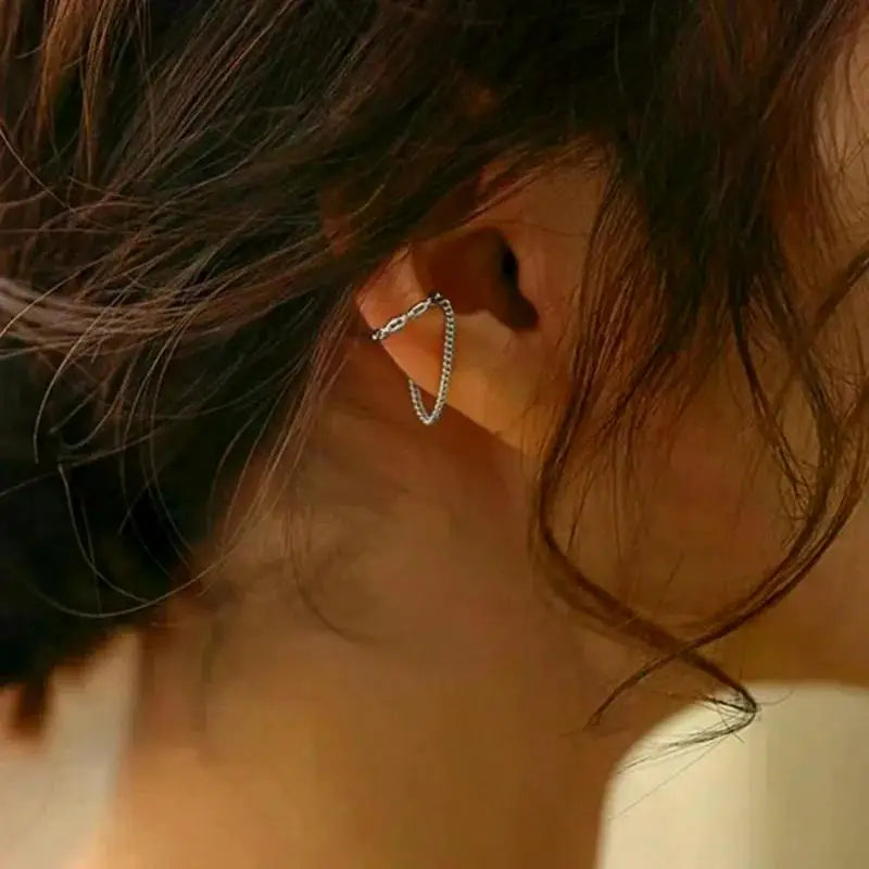Minimalist Fake Piercing Ear Cuff Earrings with Tassel Design - Smarsty