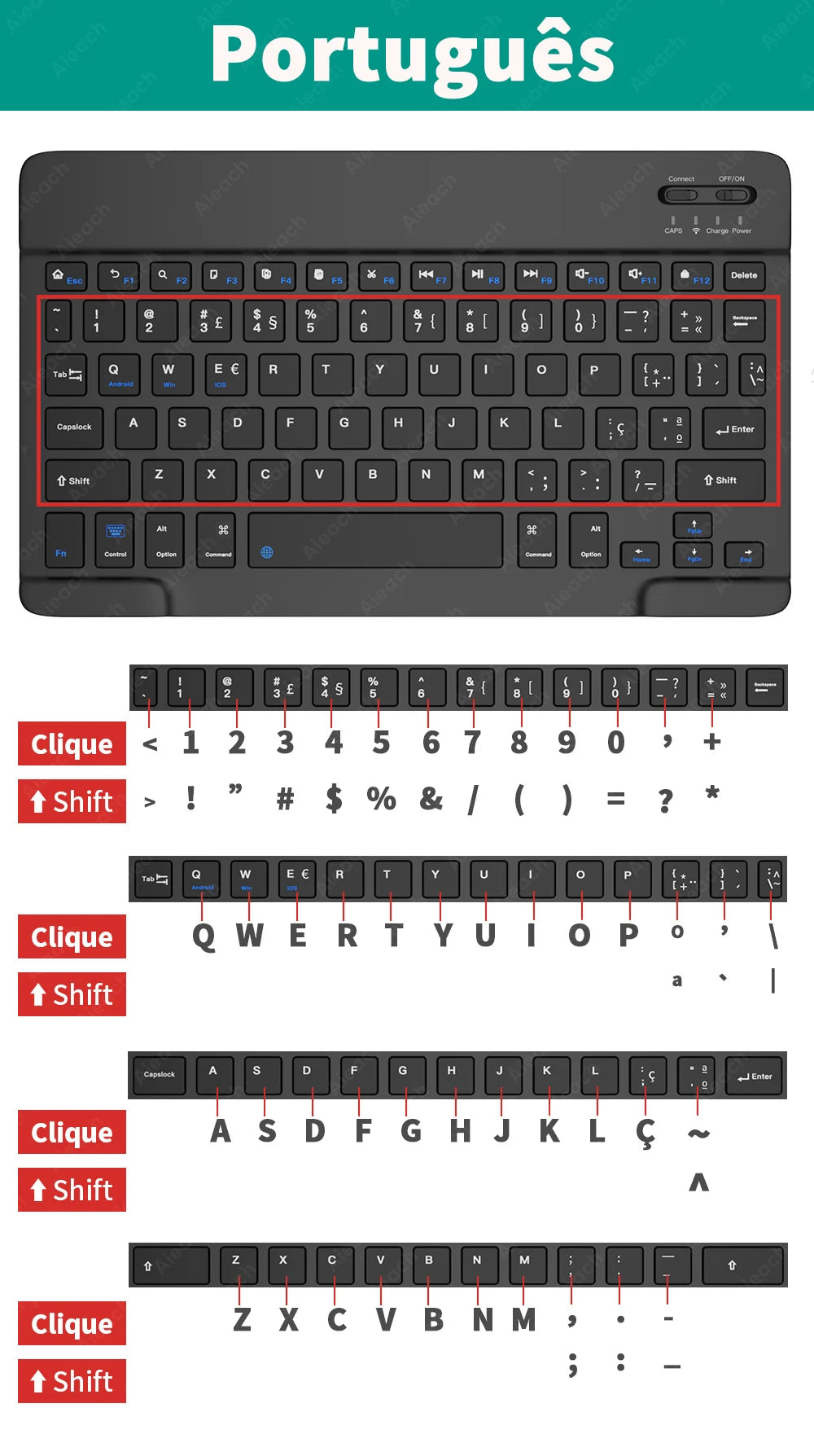 Wireless Tablet Keyboard with Rainbow Backlit for iPad