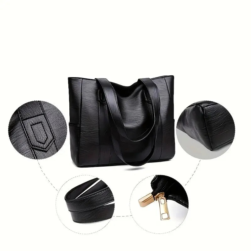 Vintage Large Capacity Tote Bag With Premium Vegan Leather - Smarsty