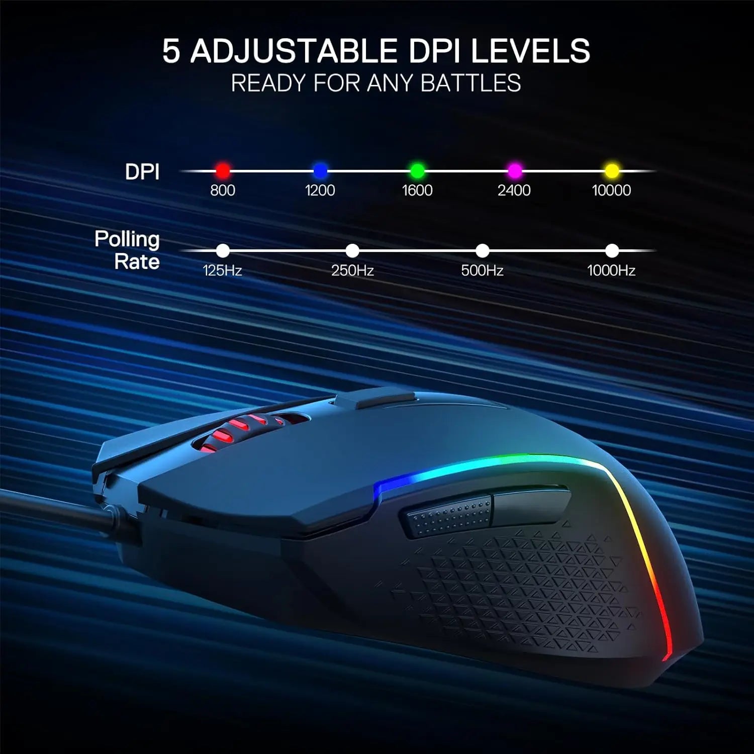 Redragon M616 RGB Gaming 10000 DPI Wired Optical 6 Programmable Buttons 8 Backlit Modes Software Supports DIY Keybinds Mouse
