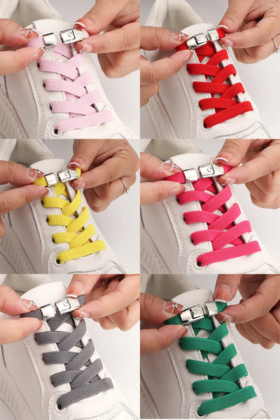 No Tie Shoe laces Press Lock Shoelaces without ties Elastic Laces Sneaker Kids Adult 8MM Widened Flat Shoelace for Shoes - Smarsty