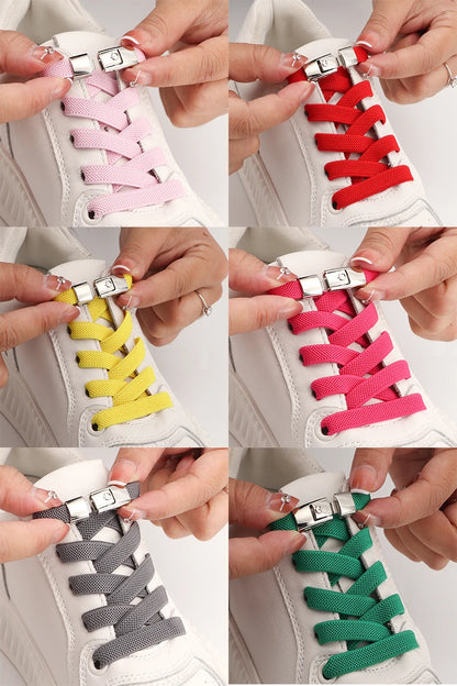 No Tie Shoe laces Press Lock Shoelaces without ties Elastic Laces Sneaker Kids Adult 8MM Widened Flat Shoelace for Shoes - Smarsty