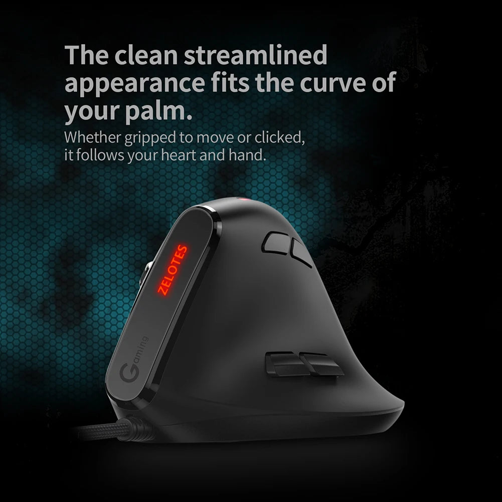 ZELOTES T-50 Ergonomic Wired Vertical RGB Mouse 12800 DPI Adjustable for PC Computer Gaming USB Wired Vertical Optical Mouse