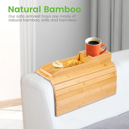 Couch Cup Holder Bamboo Wood Sofa Armrest Tray Foldable Sofa Cup Holder Anti-Slip Couch Arm Cup Holder Sofa Side Storage Tray by Smarsty