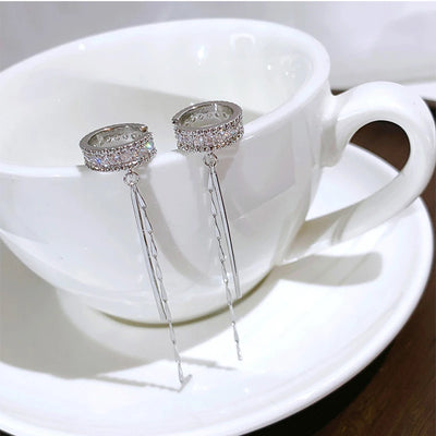 Silver Crystal Tassel Non Piercing Ear Cuff Clip Earrings - Smarsty