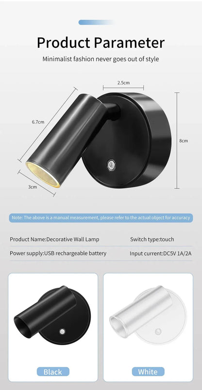 Dimmable LED Wireless USB Rechargeable Wall Spotlight - Smarsty