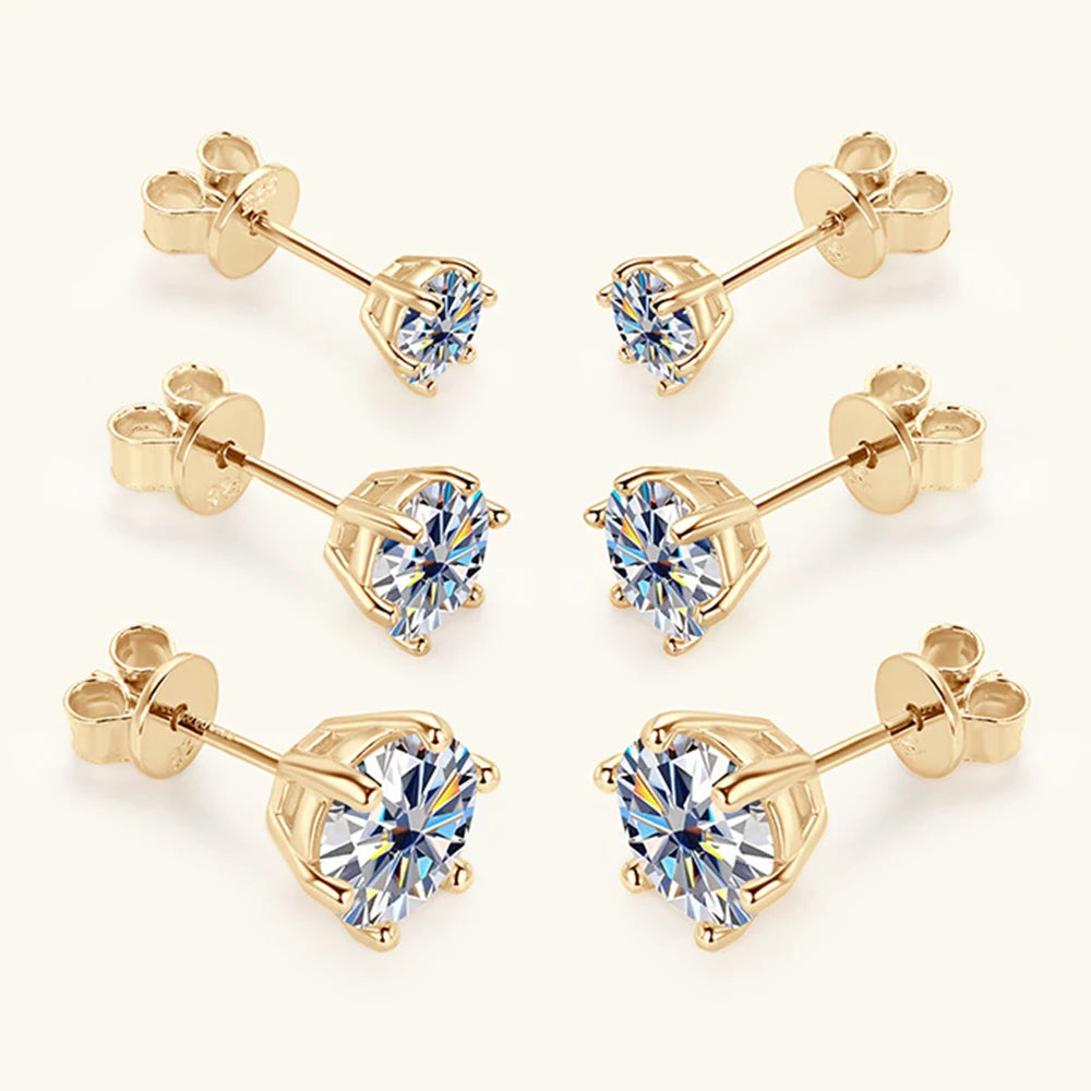 Moissanite Stud Earrings 0.5-2ct 18K Gold Plated Luxury - Smarsty