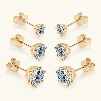 Moissanite Stud Earrings 0.5-2ct 18K Gold Plated Luxury - Smarsty