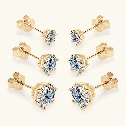 Moissanite Stud Earrings 0.5-2ct 18K Gold Plated Luxury - Smarsty