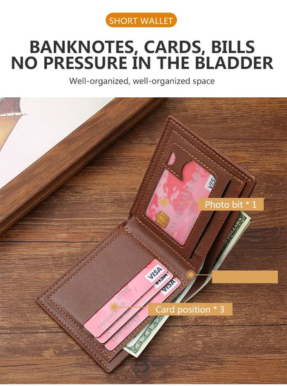 Men's wallet, leather short multiple card holder, wallet, credit card, ID card holder, casual men's business men's double fold - Smarsty