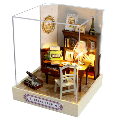 Wooden Mini Miniature Doll House DIY Small House Kit 3D Puzzle Building Assembly House Furniture Toy Children's Birthday Gifts