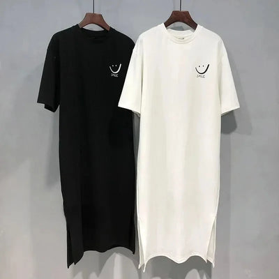 Women's Summer New Short Sleeved T-shirt Dress Loose Mid Length Over Knee Dress - Smarsty