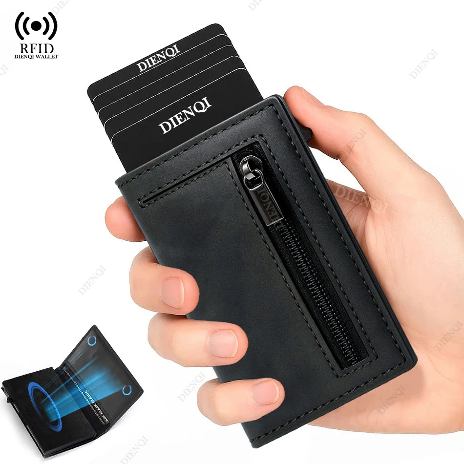 Magnetic Credit Card Holder Luxury Men Wallet Rfid Blocking Pop Up Minimalist Wallet Leather Bank Cardholder Case Vallet for Men