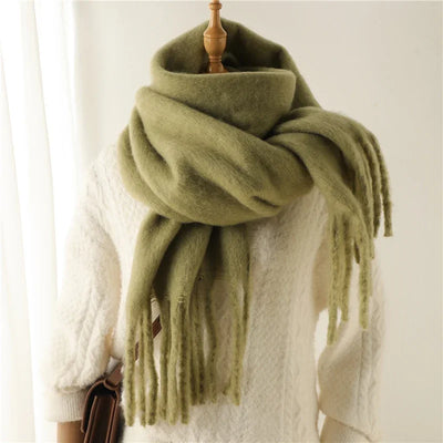 Winter Scarf for Women Cashmere Warm Solid Pashmina Blanket Wraps Female Thick Soft Bufanda Big Tassel Shawl Long Poncho Echarpe - Smarsty