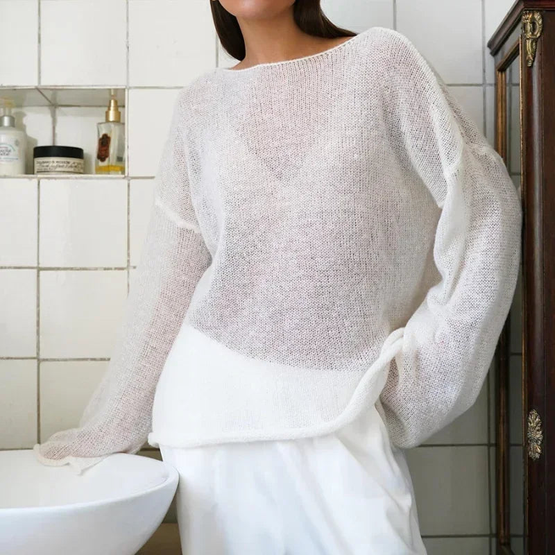 Elegant Sweater Women 2024 Summer Autumn Casual Fashion Loose Women Pullovers Chic Pink White Jumper Sueter Mujer - Smarsty