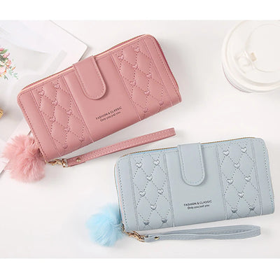 Women Long Wallet Pu Leather Card Holder Large Capacity Hasp Zipper Coin Purse Multi Card Organizer Cell Phone Wristlet Handbag - Smarsty