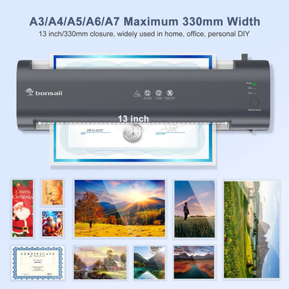 BONSAII 13" Laminator for A3, Never Jam, Smart Temp, Long-Lasting Preservation, Ideal for Home/Office/Classroom