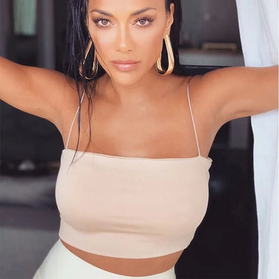2024 New Fashion Women Spaghetti Strap Crop Top Sexy Bodycon Sleeveless Cami Tube Top Basic Plain Camisole - Smarsty