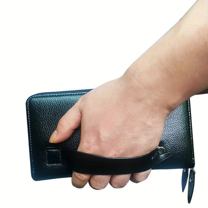 Men Large Capacity Wallet Long Zipper Purse Synthetic Leather Clutch Business Handbag Phone Card Holder Case Gift for Men Him - Smarsty