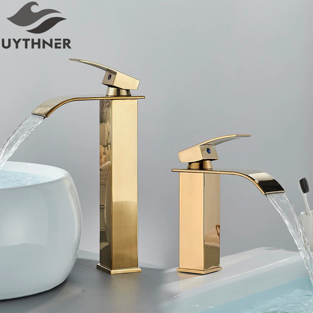 Brushed Gold Waterfall Bathroom Sink Faucet Mixer - Smarsty